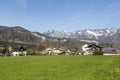 Houses with Alp Panorama in Bad Goisern Royalty Free Stock Photo