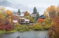 Houses in Autumn front water park, Leavenworth