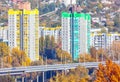 Houses on the background of the city in autumn Royalty Free Stock Photo