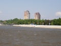 Houses on the bank of the Amur River. Khabarovsk. Far East. Royalty Free Stock Photo