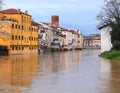 Houses on the banks of the Bacchiglione River at risk of flooding in the city of VICENZA in Italy after torrential rains