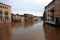 houses on the banks of the swollen river called BACCHIGLIONE in the city Vicenza in Italy during the flood
