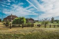 Houses on beautiful landscape - Kossovo, Brest region, Belarus. Royalty Free Stock Photo