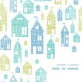 Houses blue green textile texture corner frame Royalty Free Stock Photo