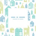 Houses blue green textile texture frame center Royalty Free Stock Photo