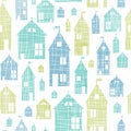 Houses blue green textile texture seamless pattern Royalty Free Stock Photo