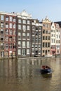 Houses and Boats on Amsterdam Canal Royalty Free Stock Photo