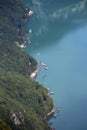 Houses and boats on Perucac lake Tara mountain Royalty Free Stock Photo