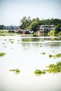 Houses and boats on the river in Thailand in Ayutthaya Royalty Free Stock Photo