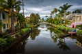 Houses and bridge along a canal in Venice Beach Royalty Free Stock Photo