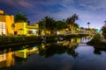 Houses and bridge along the Venice Canals at night Royalty Free Stock Photo