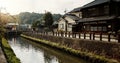 Houses, building and canal with trees in Japan of architecture, structure or natural scenery in neighborhood. Japanese