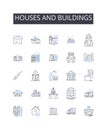 Houses and buildings line icons collection. Dwellings, Residences, Structures, Edifices, Condominiums, Apartments