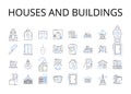 Houses and buildings line icons collection. Dwellings, Residences, Structures, Edifices, Condominiums, Apartments