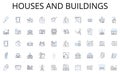 Houses and buildings line icons collection. Innovations, Conquests, Milests, Advancements, Achievements, Expansions Royalty Free Stock Photo