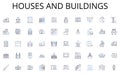 Houses and buildings line icons collection. Sprint, Agile, Backlog, Daily, Retrospective, Planning, Stand-up vector and