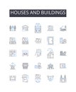 Houses and buildings line icons collection. Dwellings, Residences, Structures, Edifices, Condominiums, Apartments