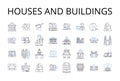 Houses and buildings line icons collection. Dwellings, Residences, Structures, Edifices, Condominiums, Apartments