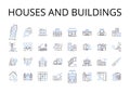 Houses and buildings line icons collection. Dwellings, Residences, Structures, Edifices, Condominiums, Apartments