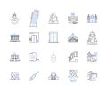 Houses and buildings outline icons collection. Homes, Dwellings, Abodes, Structures, Edifices, Mansions, Abbeys vector