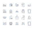 Houses and buildings outline icons collection. Homes, Dwellings, Abodes, Structures, Edifices, Mansions, Abbeys vector