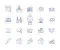 Houses and buildings outline icons collection. Homes, Dwellings, Abodes, Structures, Edifices, Mansions, Abbeys vector