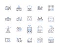 Houses and buildings outline icons collection. Homes, Dwellings, Abodes, Structures, Edifices, Mansions, Abbeys vector Royalty Free Stock Photo
