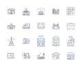 Houses and buildings outline icons collection. Homes, Dwellings, Abodes, Structures, Edifices, Mansions, Abbeys vector