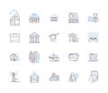 Houses and buildings outline icons collection. Homes, Dwellings, Abodes, Structures, Edifices, Mansions, Abbeys vector