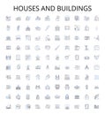 Houses and buildings outline icons collection. Homes, Dwellings, Abodes, Structures, Edifices, Mansions, Abbeys vector