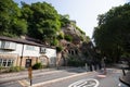 Houses built into the rock at Nottingham Castle in the UK Royalty Free Stock Photo