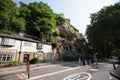 Houses built into the rock at Nottingham Castle in the UK