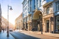 Houses, cafes on Myasnitskaya street in Moscow