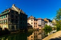 Houses and canals of French town Strasbourg Royalty Free Stock Photo