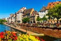 Houses and canals of French town Strasbourg Royalty Free Stock Photo