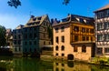 Houses and canals of French town Strasbourg Royalty Free Stock Photo