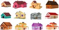 Houses exterior vector illustration front view with roof. Modern. Royalty Free Stock Photo