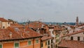 Houses and cityscape of Verona, Italy, with Lamberti Tower, Verona`s tallest medieval tower