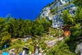 Houses on the cliff near Lake Thun, Thunersee, Bern, Switzerland