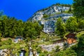 Houses on the cliff near Lake Thun, Thunersee, Bern, Switzerland