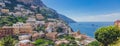 Houses and coastline from the town of Positano, along the Amalfi Coast, Italy Royalty Free Stock Photo