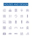 Houses and design line icons signs set. Design collection of Architecture, Structures, Interiors, Planning, Estates
