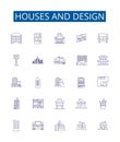 Houses and design line icons signs set. Design collection of Architecture, Structures, Interiors, Planning, Estates