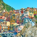 Houses on different colors in Manarola
