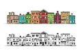 Houses doodle, hand drawn vector set