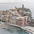 Houses on embankment at sea side village, Vernazza, Italy