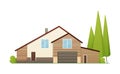 Houses exterior vector illustration front view with roof. Home facade with doors and windows. Modern town house cottage Royalty Free Stock Photo