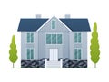 Houses exterior vector illustration front view with roof. Home facade with doors and windows. Modern town house cottage Royalty Free Stock Photo
