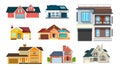 Houses exterior vector illustration front view with roof Royalty Free Stock Photo