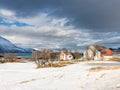 Houses and fjord in Harstad in winter - Troms, Norway Royalty Free Stock Photo